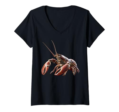 Damen Hummer Krebstiere Großkrebs Roter Lobster Süßer Hummer T-Shirt mit V-Ausschnitt Damen Hummer Krebstiere Großkrebs Roter Lobster Süßer Hummer T-Shirt mit V-Ausschnitt von Lustige Hummer für Krebs und Hummer Liebhaber