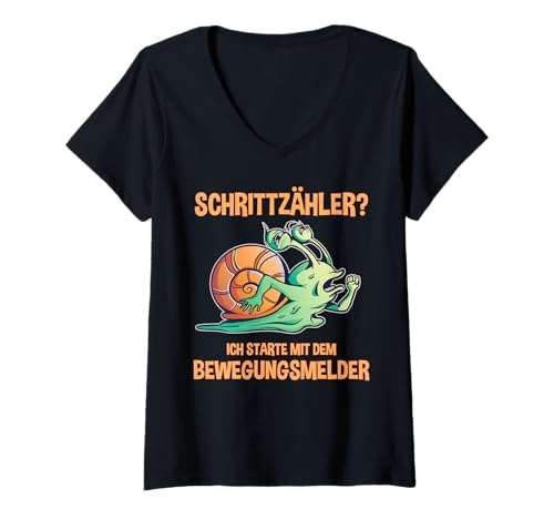 Damen Bewegungsmelder Witz Outfits Lustiger Spruch Schnecke T-Shirt mit V-Ausschnitt Damen Bewegungsmelder Witz Outfits Lustiger Spruch Schnecke T-Shirt mit V-Ausschnitt von Lustige Humor Outfits Joggen Schrittzähler