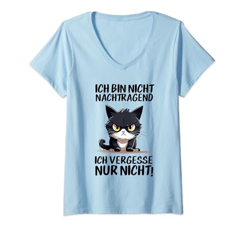 Damen Ich Bin Nicht Nachtragend Ich Vergesse Nur Nicht Katze T-Shirt mit V-Ausschnitt Damen Ich Bin Nicht Nachtragend Ich Vergesse Nur Nicht Katze T-Shirt mit V-Ausschnitt von Lustige Humorvolle Sarkastische Katzen Sprüche