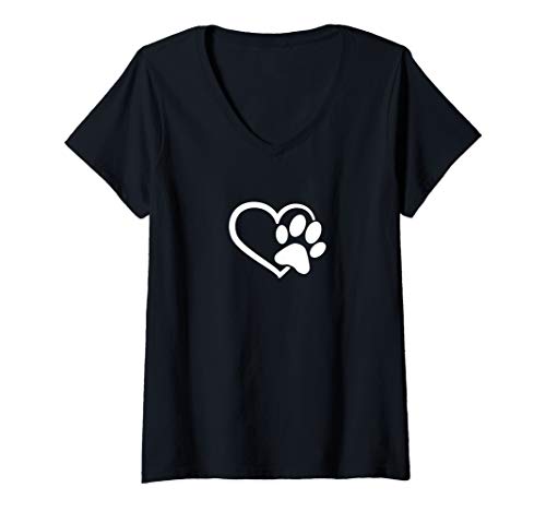 Damen Pfotenabdruck Hund Hundepfote Frauchen Herrchen Geschenkidee T-Shirt mit V-Ausschnitt Damen Pfotenabdruck Hund Hundepfote Frauchen Herrchen Geschenkidee T-Shirt mit V-Ausschnitt von Lustige Hunde Besitzer Geschenke & Bekleidung
