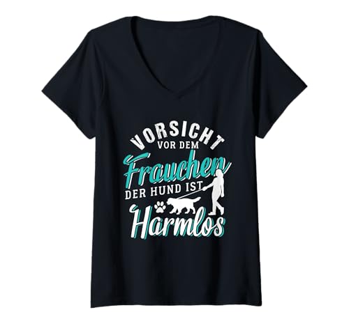 Damen Lustiger Hundebesitzer Spruch – Vorsicht vor Frauchen T-Shirt mit V-Ausschnitt Damen Lustiger Hundebesitzer Spruch – Vorsicht vor Frauchen T-Shirt mit V-Ausschnitt von Hundeliebhaber Humor – Deutsches Haustier Design
