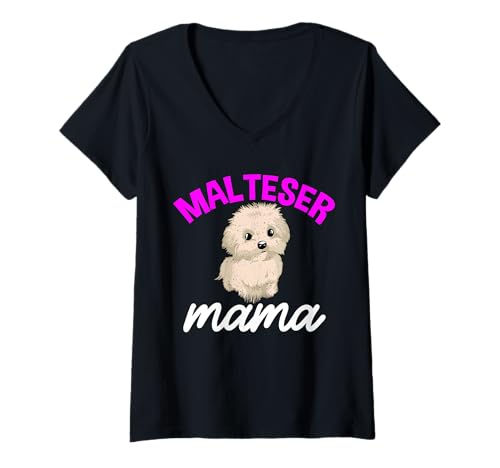Damen Süße Malteser Mama Mama T-Shirt mit V-Ausschnitt Damen Süße Malteser Mama Mama T-Shirt mit V-Ausschnitt von Lustige Hundehalter Geburtstag Geschenk