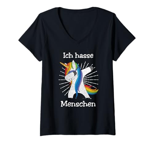 Damen Lustiges Ich hasse Menschen TShirt Einhorn Geschenk T-Shirt mit V-Ausschnitt Damen Lustiges Ich hasse Menschen TShirt Einhorn Geschenk T-Shirt mit V-Ausschnitt von Lustige Ich hasse Menschen TShirt Einhorn Motive