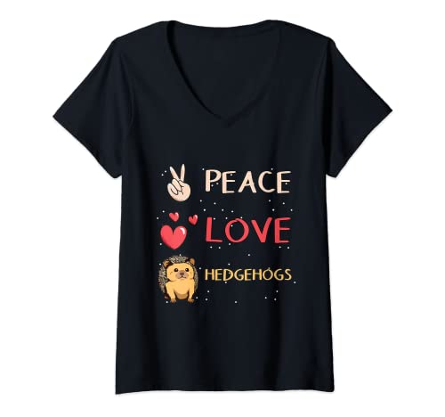 Damen Peace Love Hedgehogs Igel T-Shirt mit V-Ausschnitt Damen Peace Love Hedgehogs Igel T-Shirt mit V-Ausschnitt von Lustige Igel Kleidung Damen Herren Kinder