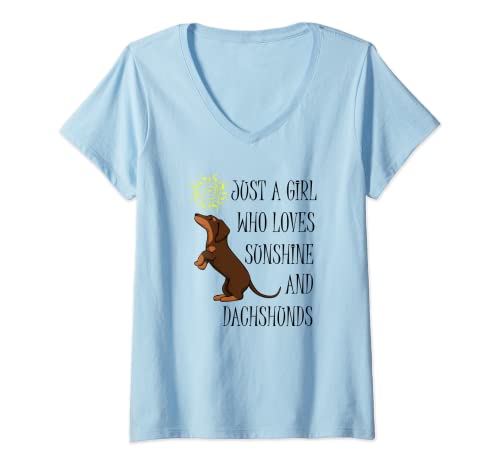 Damen Sonne und Dackel Witziger Hunde Spruch T-Shirt mit V-Ausschnitt Damen Sonne und Dackel Witziger Hunde Spruch T-Shirt mit V-Ausschnitt von Lustige Ironische Dackel Sprüche