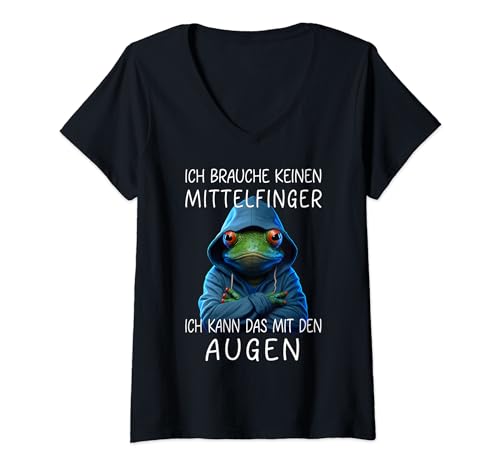 Damen Ich brauche keinen Mittelfinger Lustiges Frosch Spruch T-Shirt mit V-Ausschnitt Damen Ich brauche keinen Mittelfinger Lustiges Frosch Spruch T-Shirt mit V-Ausschnitt von Lustige Ironische Sarkasmus Spruch Geschenke