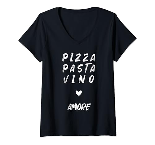 Damen Pizza Pasta Vino Amore T-Shirt mit V-Ausschnitt Damen Pizza Pasta Vino Amore T-Shirt mit V-Ausschnitt von Lustige Italien Geschenkideen und Foodie Geschenke