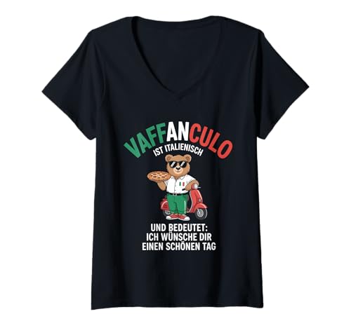 Damen Vaffanculo ist italienisch und bedeutet ich wünsche Italien. T-Shirt mit V-Ausschnitt von Lustige Italienischer Humor und Sprühe mit Pizza.