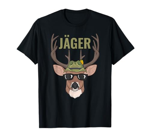 Lustige Jäger Outfits Hirsch Jäger Jagd Wald T-Shirt Schwarz S Klassische Passform Kurzarm Rundhals-Ausschnitt Humorvolles Cartoon-T-Shirt Männer Jäger Hunting Enthusiasts von Lustige Jäger Outfits