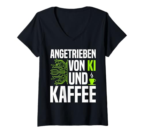 Damen Angetrieben von KI and Kaffee Lustiges Geek T-Shirt mit V-Ausschnitt Damen Angetrieben von KI and Kaffee Lustiges Geek T-Shirt mit V-Ausschnitt von Lustige KI Sprüche Humor für Technik