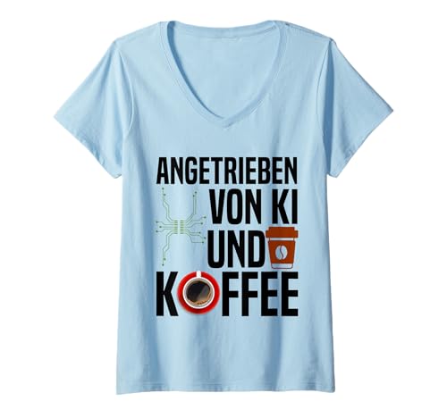 Damen Angetrieben von KI and Kaffee Lustiges Geek T-Shirt mit V-Ausschnitt Damen Angetrieben von KI and Kaffee Lustiges Geek T-Shirt mit V-Ausschnitt von Lustige KI Sprüche Humor für Technik