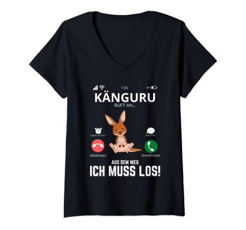 Damen Känguru Ruft An - Süßes Kängurus Freak T-Shirt mit V-Ausschnitt Damen Känguru Ruft An - Süßes Kängurus Freak T-Shirt mit V-Ausschnitt von Lustige Känguru Kängurus Geschenke