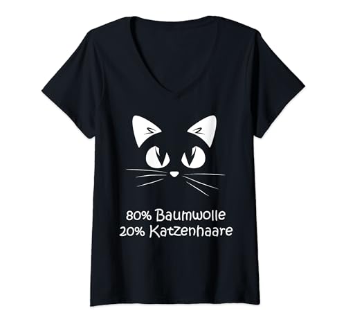 Damen Katzenhaare aus Baumwolle - Spuren der Katze - Katzensprüche T-Shirt mit V-Ausschnitt Damen Katzenhaare aus Baumwolle - Spuren der Katze - Katzensprüche T-Shirt mit V-Ausschnitt von Lustige Kätzchen Sprüche Schlaf Oberteil Geschenk