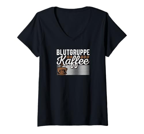 Damen Blutgruppe Kaffee T-Shirt mit V-Ausschnitt Damen Blutgruppe Kaffee T-Shirt mit V-Ausschnitt von Lustige Kaffee Geschenkideen