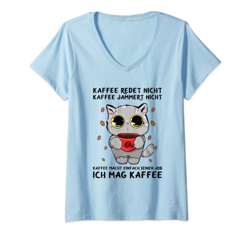 Damen Kaffee Redet Nicht Kaffee Jammert Nicht Katze Büro Spruch T-Shirt mit V-Ausschnitt Damen Kaffee Redet Nicht Kaffee Jammert Nicht Katze Büro Spruch T-Shirt mit V-Ausschnitt von Lustige Kaffee Sprüche Für Kaffeetrinker