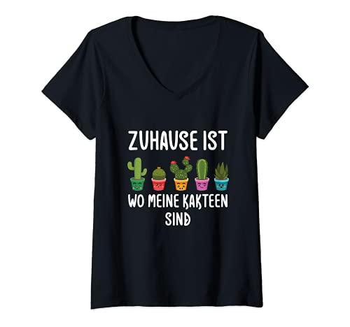 Damen Zuhause Ist Wo Meine Kakteen Sind Kaktus Kaktusliebhaber T-Shirt mit V-Ausschnitt Damen Zuhause Ist Wo Meine Kakteen Sind Kaktus Kaktusliebhaber T-Shirt mit V-Ausschnitt von Lustige Kakteen & Kaktus Gärtner Spruch Geschenke