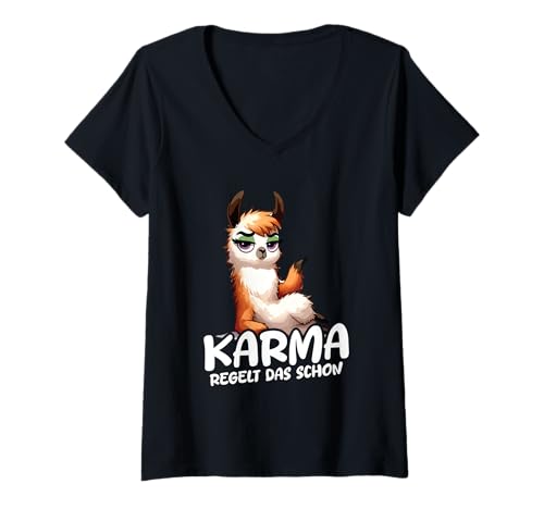 Damen Karma Regelt Das Schon Alpaka Schicksal Spruch Statement T-Shirt mit V-Ausschnitt Damen Karma Regelt Das Schon Alpaka Schicksal Spruch Statement T-Shirt mit V-Ausschnitt von Lustige Karma Sprüche Kleidung