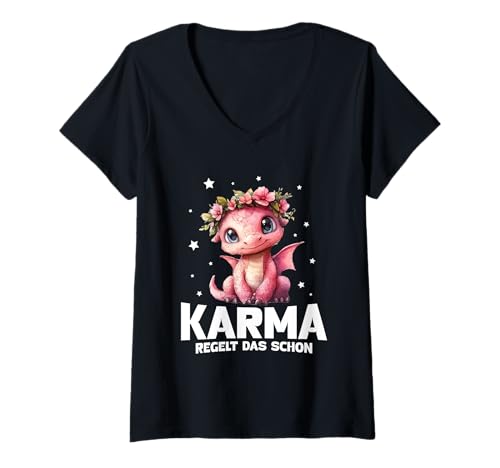 Damen Karma Regelt Das Schon Drache Schicksal Spruch Statement T-Shirt mit V-Ausschnitt Damen Karma Regelt Das Schon Drache Schicksal Spruch Statement T-Shirt mit V-Ausschnitt von Lustige Karma Sprüche Kleidung