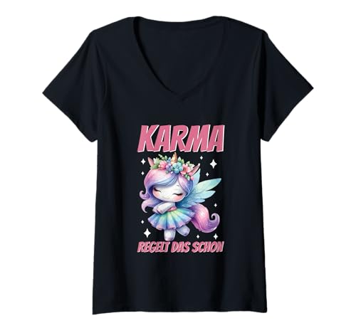 Damen Karma Regelt Das Schon Einhorn Genervt Spruch Statement T-Shirt mit V-Ausschnitt Damen Karma Regelt Das Schon Einhorn Genervt Spruch Statement T-Shirt mit V-Ausschnitt von Lustige Karma Sprüche Kleidung