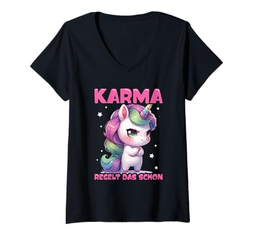 Damen Karma Regelt Das Schon Einhorn Kein Bock Spruch Statement T-Shirt mit V-Ausschnitt Damen Karma Regelt Das Schon Einhorn Kein Bock Spruch Statement T-Shirt mit V-Ausschnitt von Lustige Karma Sprüche Kleidung