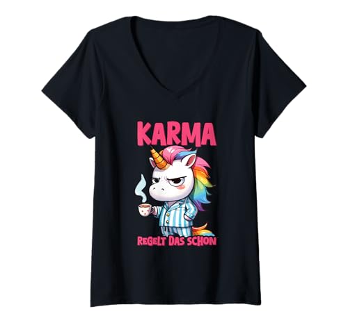 Damen Karma Regelt Das Schon Einhorn Schicksal Spruch T-Shirt mit V-Ausschnitt Damen Karma Regelt Das Schon Einhorn Schicksal Spruch T-Shirt mit V-Ausschnitt von Lustige Karma Sprüche Kleidung