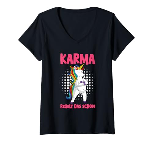 Damen Karma Regelt Das Schon Einhorn Schicksal Statement T-Shirt mit V-Ausschnitt Damen Karma Regelt Das Schon Einhorn Schicksal Statement T-Shirt mit V-Ausschnitt von Lustige Karma Sprüche Kleidung