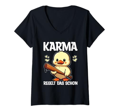 Damen Karma Regelt Das Schon Ente Kücken Schicksal Statement T-Shirt mit V-Ausschnitt Damen Karma Regelt Das Schon Ente Kücken Schicksal Statement T-Shirt mit V-Ausschnitt von Lustige Karma Sprüche Kleidung