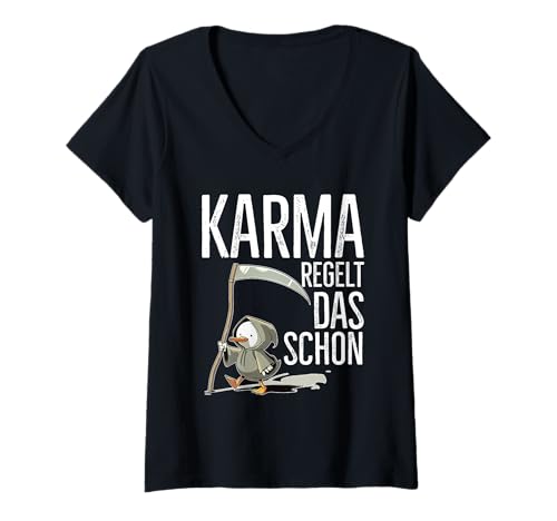 Damen Karma Regelt Das Schon Ente Lustig Spruch Statement T-Shirt mit V-Ausschnitt Damen Karma Regelt Das Schon Ente Lustig Spruch Statement T-Shirt mit V-Ausschnitt von Lustige Karma Sprüche Kleidung