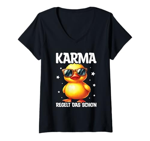 Damen Karma Regelt Das Schon Ente Schicksal Spruch Statement T-Shirt mit V-Ausschnitt Damen Karma Regelt Das Schon Ente Schicksal Spruch Statement T-Shirt mit V-Ausschnitt von Lustige Karma Sprüche Kleidung