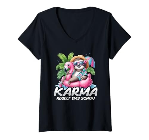 Damen Karma Regelt Das Schon Faultier Relax Schicksal Statement T-Shirt mit V-Ausschnitt Damen Karma Regelt Das Schon Faultier Relax Schicksal Statement T-Shirt mit V-Ausschnitt von Lustige Karma Sprüche Kleidung