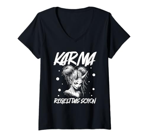 Damen Karma Regelt Das Schon Gothic Schicksal Spruch Statement T-Shirt mit V-Ausschnitt Damen Karma Regelt Das Schon Gothic Schicksal Spruch Statement T-Shirt mit V-Ausschnitt von Lustige Karma Sprüche Kleidung