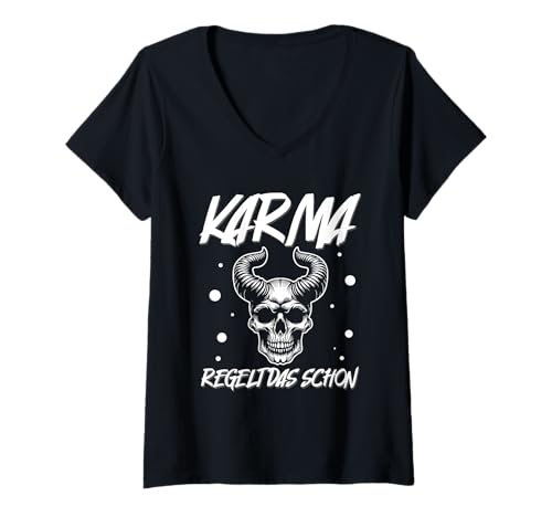 Damen Karma Regelt Das Schon Gothic Schicksal Statement T-Shirt mit V-Ausschnitt Damen Karma Regelt Das Schon Gothic Schicksal Statement T-Shirt mit V-Ausschnitt von Lustige Karma Sprüche Kleidung