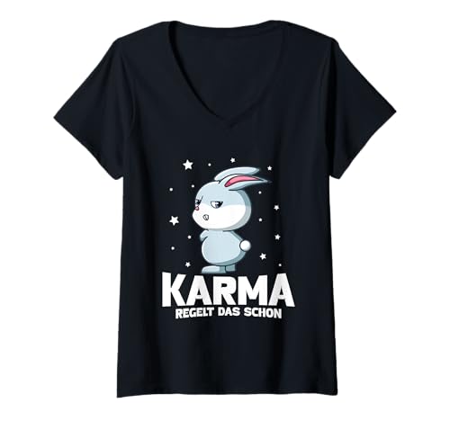 Damen Karma Regelt Das Schon Hase Schicksal Spruch Statement T-Shirt mit V-Ausschnitt Damen Karma Regelt Das Schon Hase Schicksal Spruch Statement T-Shirt mit V-Ausschnitt von Lustige Karma Sprüche Kleidung