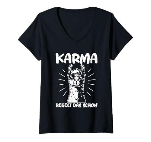Damen Karma Regelt Das Schon Lama Cool Schicksal Spruch Statement T-Shirt mit V-Ausschnitt Damen Karma Regelt Das Schon Lama Cool Schicksal Spruch Statement T-Shirt mit V-Ausschnitt von Lustige Karma Sprüche Kleidung