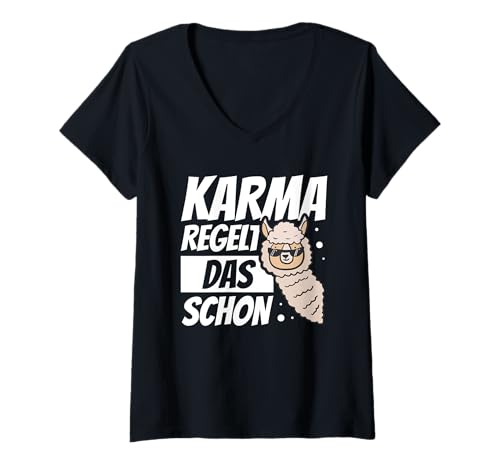 Damen Karma Regelt Das Schon Lama Schicksal Spruch Statement T-Shirt mit V-Ausschnitt Damen Karma Regelt Das Schon Lama Schicksal Spruch Statement T-Shirt mit V-Ausschnitt von Lustige Karma Sprüche Kleidung