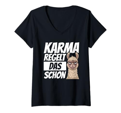 Damen Karma Regelt Das Schon Lama Schicksal Statement T-Shirt mit V-Ausschnitt Damen Karma Regelt Das Schon Lama Schicksal Statement T-Shirt mit V-Ausschnitt von Lustige Karma Sprüche Kleidung