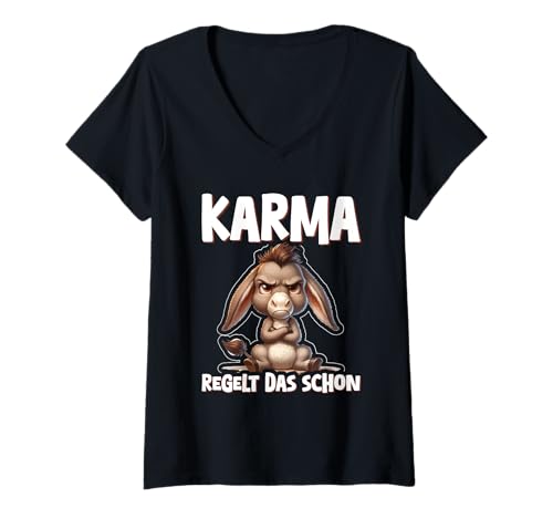 Damen Karma Regelt Das Schon Lustig Esel Spruch Statement T-Shirt mit V-Ausschnitt Damen Karma Regelt Das Schon Lustig Esel Spruch Statement T-Shirt mit V-Ausschnitt von Lustige Karma Sprüche Kleidung
