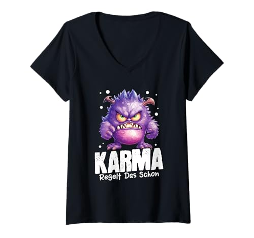Damen Karma Regelt Das Schon Monster Schicksal Spruch Statement T-Shirt mit V-Ausschnitt Damen Karma Regelt Das Schon Monster Schicksal Spruch Statement T-Shirt mit V-Ausschnitt von Lustige Karma Sprüche Kleidung