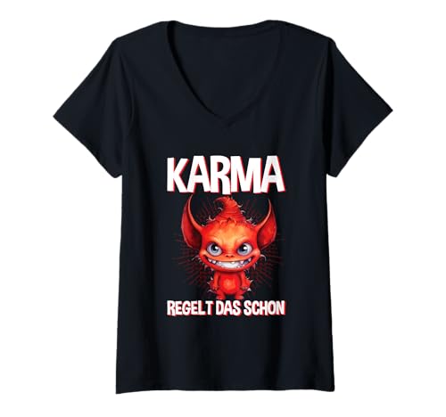 Damen Karma Regelt Das Schon Monster Schicksal Spruch Statement T-Shirt mit V-Ausschnitt Damen Karma Regelt Das Schon Monster Schicksal Spruch Statement T-Shirt mit V-Ausschnitt von Lustige Karma Sprüche Kleidung