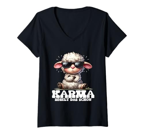 Damen Karma Regelt Das Schon Schaf Cool Schicksal Statement T-Shirt mit V-Ausschnitt Damen Karma Regelt Das Schon Schaf Cool Schicksal Statement T-Shirt mit V-Ausschnitt von Lustige Karma Sprüche Kleidung