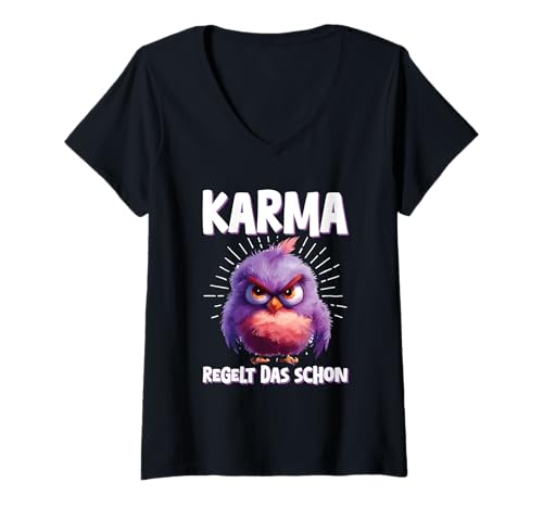Damen Karma Regelt Das Schon Schicksal Vogel Statement T-Shirt mit V-Ausschnitt Damen Karma Regelt Das Schon Schicksal Vogel Statement T-Shirt mit V-Ausschnitt von Lustige Karma Sprüche Kleidung