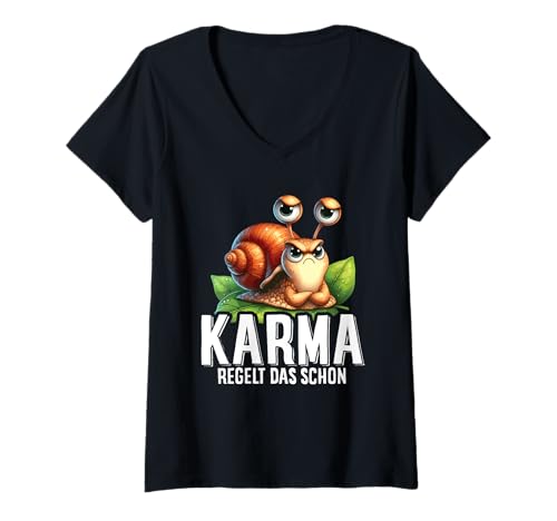 Damen Karma Regelt Das Schon Schnecke Schicksal Spruch Statement T-Shirt mit V-Ausschnitt Damen Karma Regelt Das Schon Schnecke Schicksal Spruch Statement T-Shirt mit V-Ausschnitt von Lustige Karma Sprüche Kleidung
