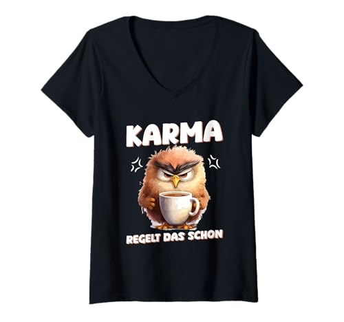 Damen Karma Regelt Das Schon Vogel Kaffee Schicksal Statement T-Shirt mit V-Ausschnitt Damen Karma Regelt Das Schon Vogel Kaffee Schicksal Statement T-Shirt mit V-Ausschnitt von Lustige Karma Sprüche Kleidung