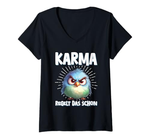 Damen Karma Regelt Das Schon Vogel Schicksal Genervt Statement T-Shirt mit V-Ausschnitt Damen Karma Regelt Das Schon Vogel Schicksal Genervt Statement T-Shirt mit V-Ausschnitt von Lustige Karma Sprüche Kleidung