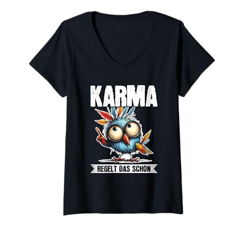 Damen Karma Regelt Das Schon Vogel Schicksal Spruch Statement T-Shirt mit V-Ausschnitt Damen Karma Regelt Das Schon Vogel Schicksal Spruch Statement T-Shirt mit V-Ausschnitt von Lustige Karma Sprüche Kleidung