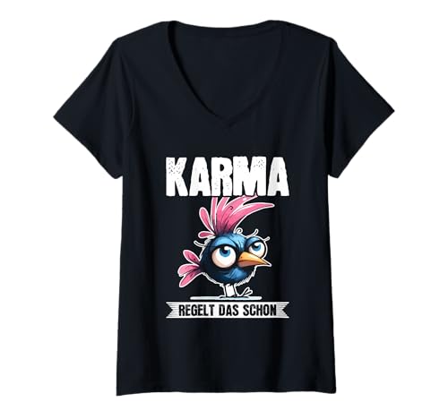 Damen Karma Regelt Das Schon Vogel Schicksal Statement T-Shirt mit V-Ausschnitt Damen Karma Regelt Das Schon Vogel Schicksal Statement T-Shirt mit V-Ausschnitt von Lustige Karma Sprüche Kleidung
