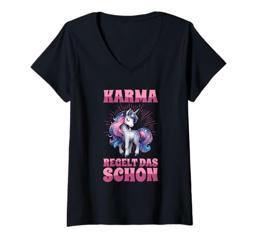 Damen Karma Regelt Das Schon Witzig Einhorn Spruch Statement T-Shirt mit V-Ausschnitt Damen Karma Regelt Das Schon Witzig Einhorn Spruch Statement T-Shirt mit V-Ausschnitt von Lustige Karma Sprüche Kleidung
