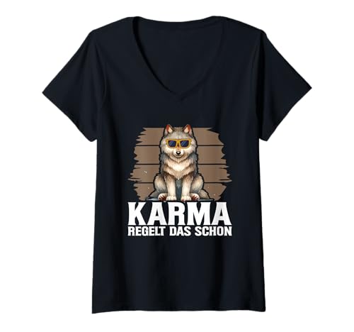 Damen Karma Regelt Das Schon Wolf Schicksal Spruch Statement T-Shirt mit V-Ausschnitt Damen Karma Regelt Das Schon Wolf Schicksal Spruch Statement T-Shirt mit V-Ausschnitt von Lustige Karma Sprüche Kleidung