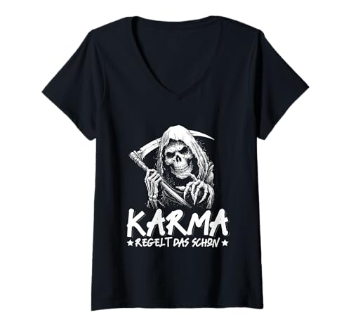 Damen Karma Regelt Das Schon Wütend Schicksal Spruch Statement T-Shirt mit V-Ausschnitt Damen Karma Regelt Das Schon Wütend Schicksal Spruch Statement T-Shirt mit V-Ausschnitt von Lustige Karma Sprüche Kleidung