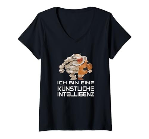Damen Roboter Kostüm KI Karneval Fasching Künstliche Intelligenz T-Shirt mit V-Ausschnitt von Lustige Karneval Kostüme für Computer Freaks